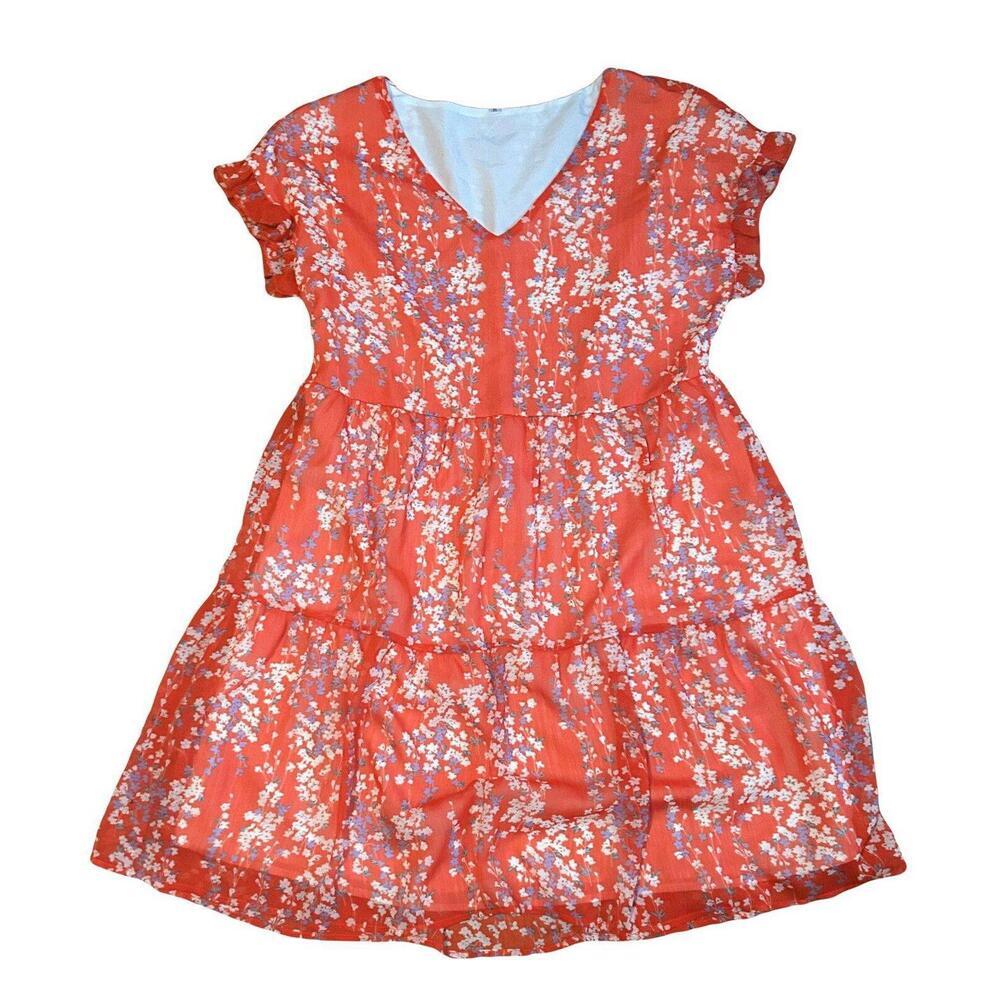 Charming Red and Pink Floral Tiered Dress Size Medium Pre-Loved​